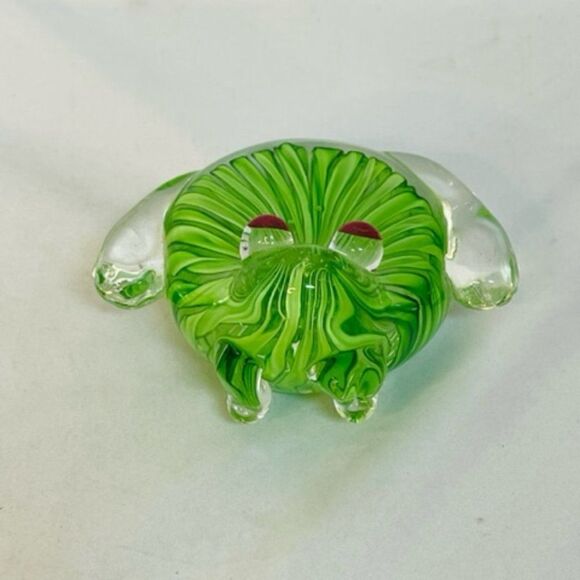 Art Glass Green & Clear Frog with Red Eyes Paperweight 4.25"L x 4"W x 2.5"H - Picture 3 of 6